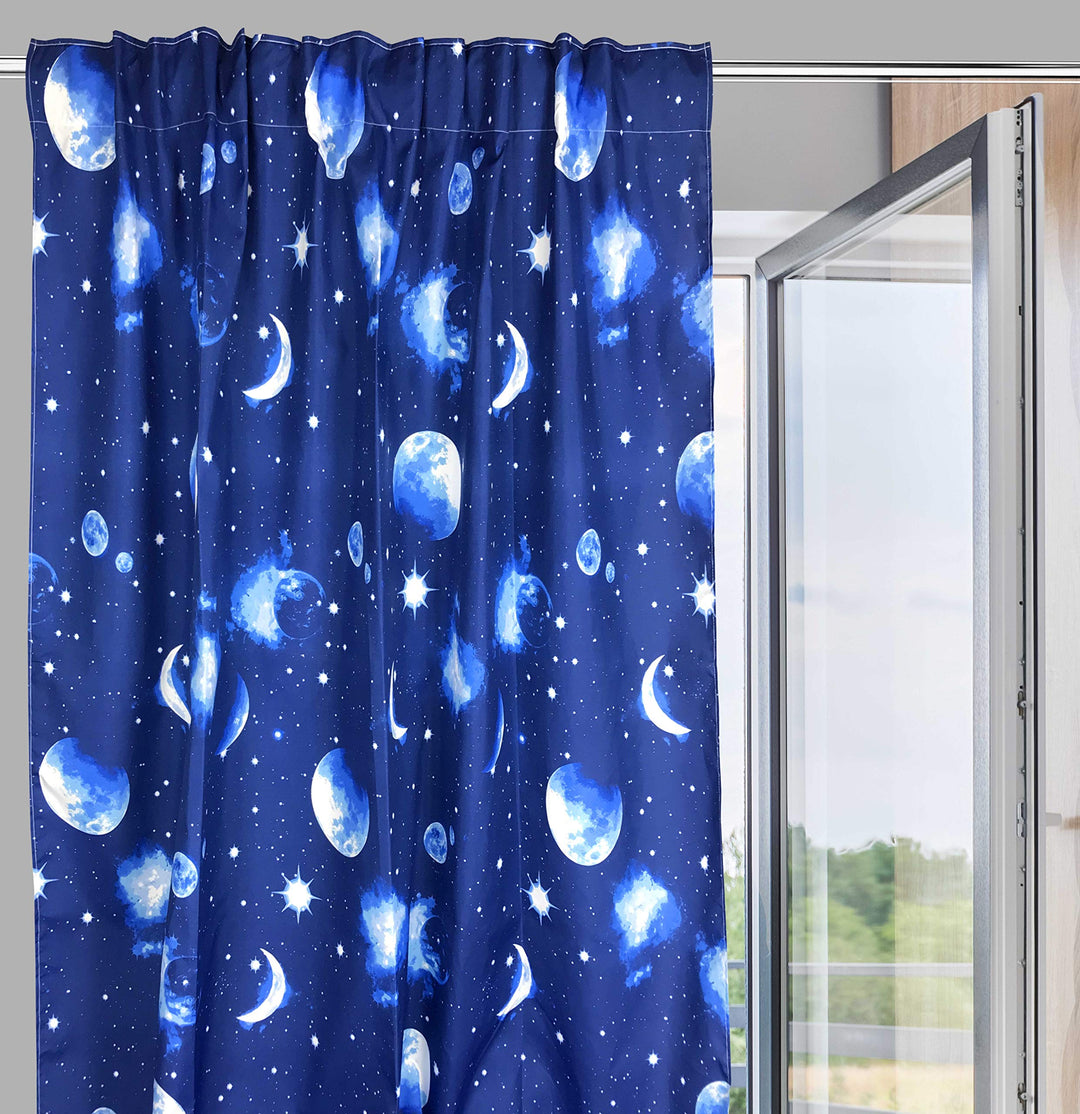 Tex family Vorhang Moon Luna Planeten Blau 140 x 280 cm Made in Italy