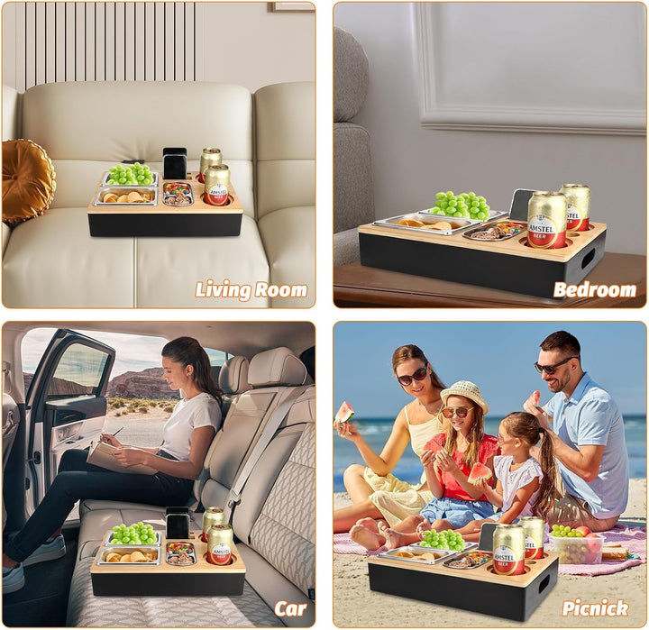 Auauraintt Sofa Tablett, Couchbar Snackbox, Mit Snackschalen Aus Edelstahl,mit Abnehmbarer Deckel, d