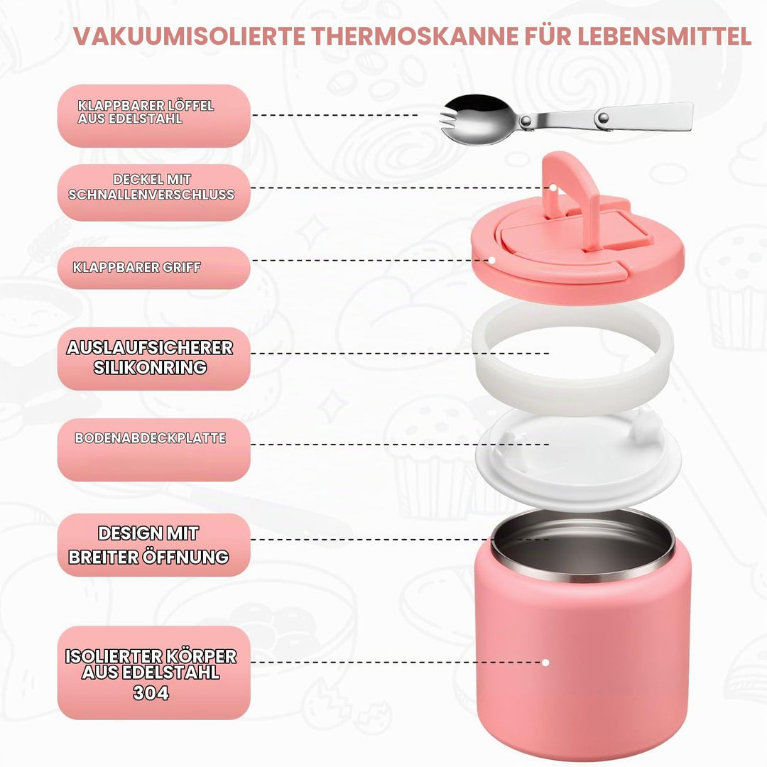 Itslife Thermobehälter für Essen 760ml, Edelstahl Warmhaltebehälter Essen mit Löffel, Thermo Lunchbo