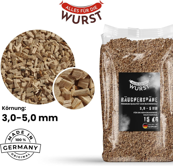 Alles für die Wurst - Räuchermehl Buche, naturbelassenes Buchenrundholz, verschiedene Körnungen erhä