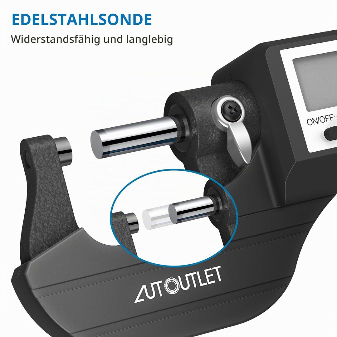 AUTOUTLET Micrometer Digitale Bügelmessschraube 0-25mm/ 0.001mm, Hohe Präzision LCD Digitale Mikrome