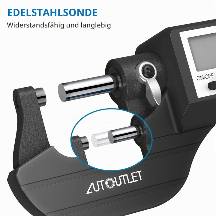 AUTOUTLET Micrometer Digitale Bügelmessschraube 0-25mm/ 0.001mm, Hohe Präzision LCD Digitale Mikrome