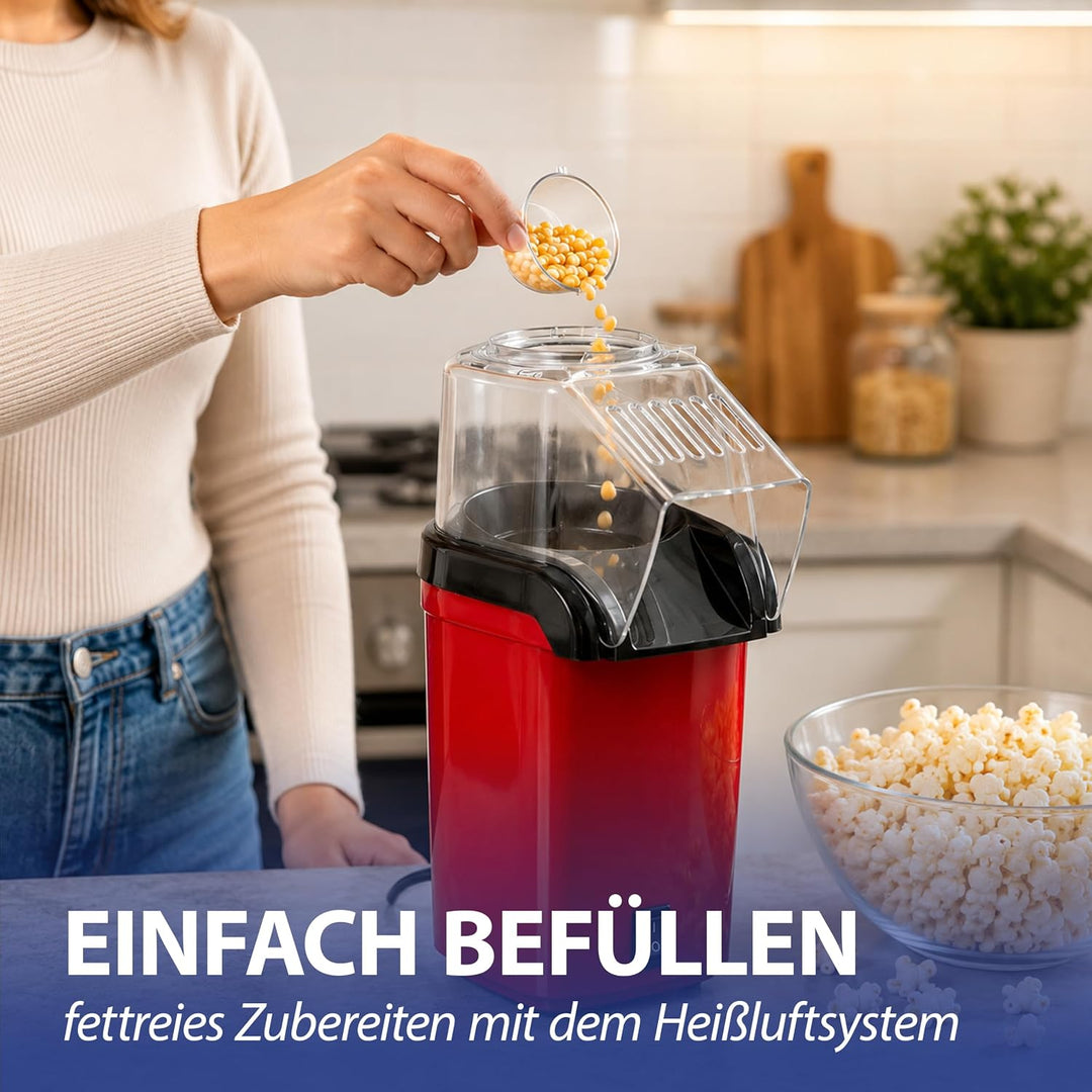 Popcornmaschine Popcorn Maker für Zuhause | leistungsstarke fettfreie schnelle Zubereitung mit Heiss