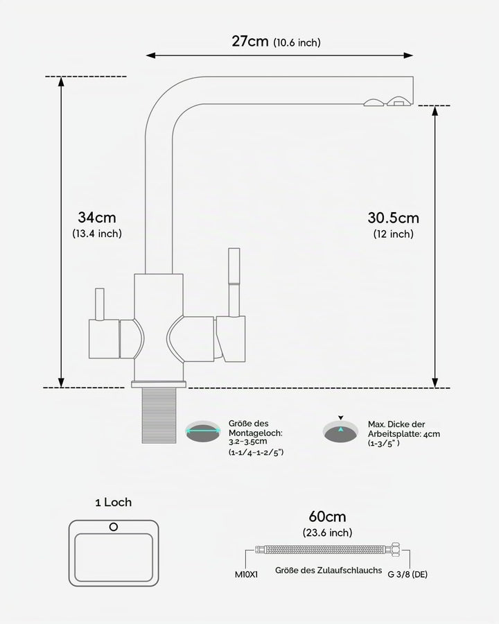 APPASO 3 Wege Wasserhahn Schwarz, Küchenarmatur 3 wege 360° Drehbar, 3 in 1 Mischbatterie Küche für