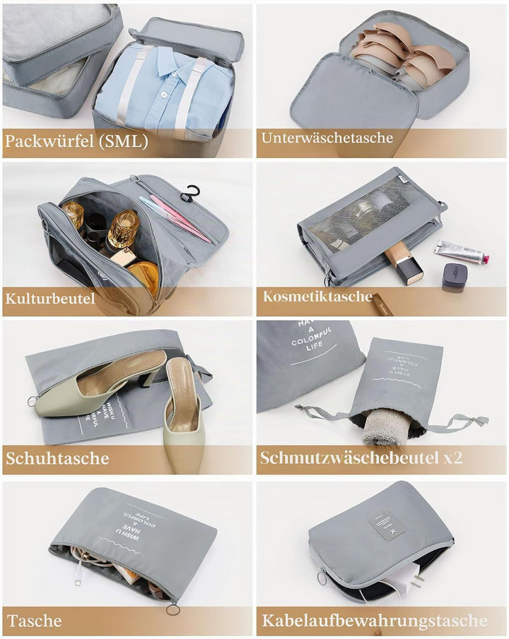 Anjing Koffer Organizer 11-teilig, Packing Cubes, leichte Reisegepäck-Organizer, platzsparend, wasse