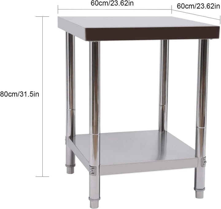 Servierwagen Grosser 2-Tier 60 * 60 * 80cm Edelstahl Gebrauchswagen Küchenwagen mit Anti-Rutsch-Fuss