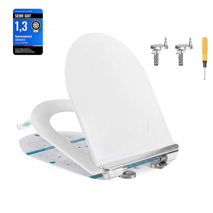SONGMICS Toilettendeckel, kurze D-Form, WC-Sitz mit Absenkautomatik, Toilettensitz schnell abnehmbar
