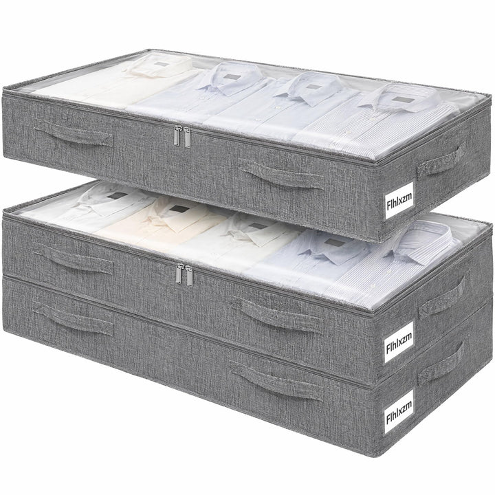 3 Stück Unterbett Aufbewahrungsbox, 75L Flache Box Reissverschluss Faltbarer | Unterbettboxen aus Le