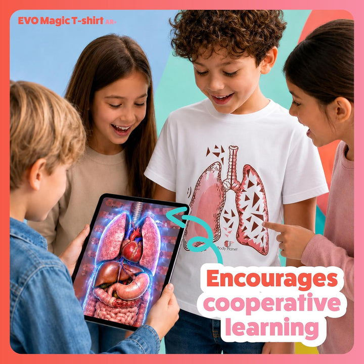 AR+ Body Planet - Magic t-Shirt EVO Pädagogisches Augmented Reality T-Shirt (S) Kurzarm S Weiss, S W