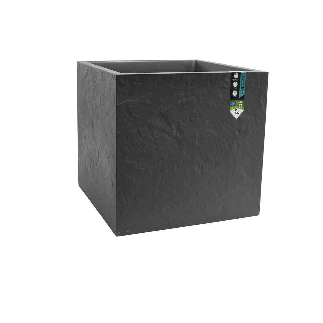 EDA - Quadratischer Topf 50 cm Volcania 57 l – Dekor Steinoptik – doppelwandig – Wasserspeicherzone
