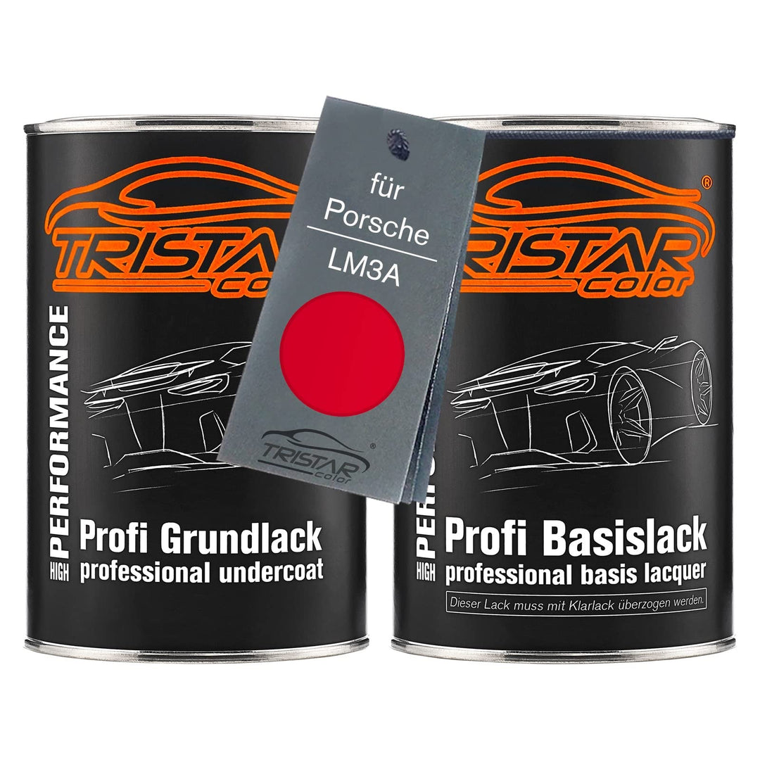 TRISTARcolor Autolack Set Dose spritzfertig für Porsche LM3A Indischrot/Guard Red Grundlack + Basisl