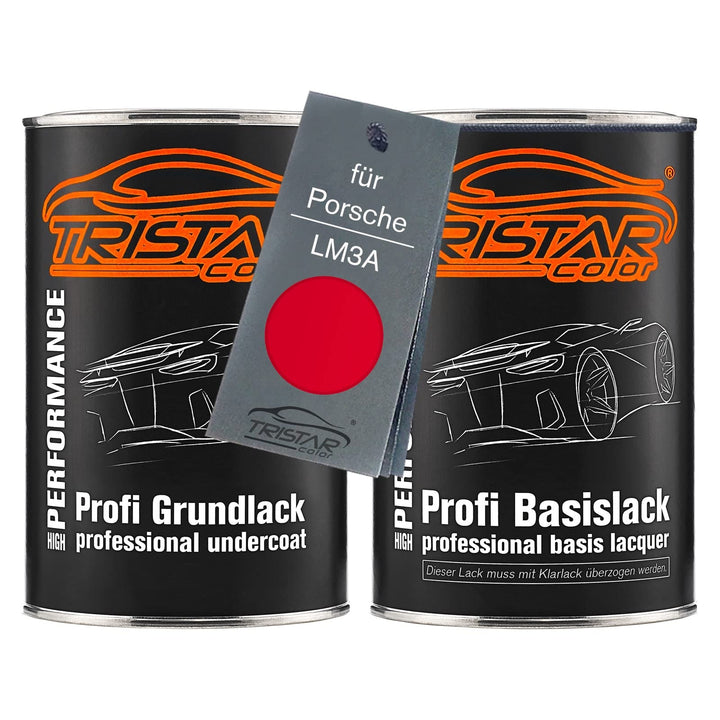 TRISTARcolor Autolack Set Dose spritzfertig für Porsche LM3A Indischrot/Guard Red Grundlack + Basisl