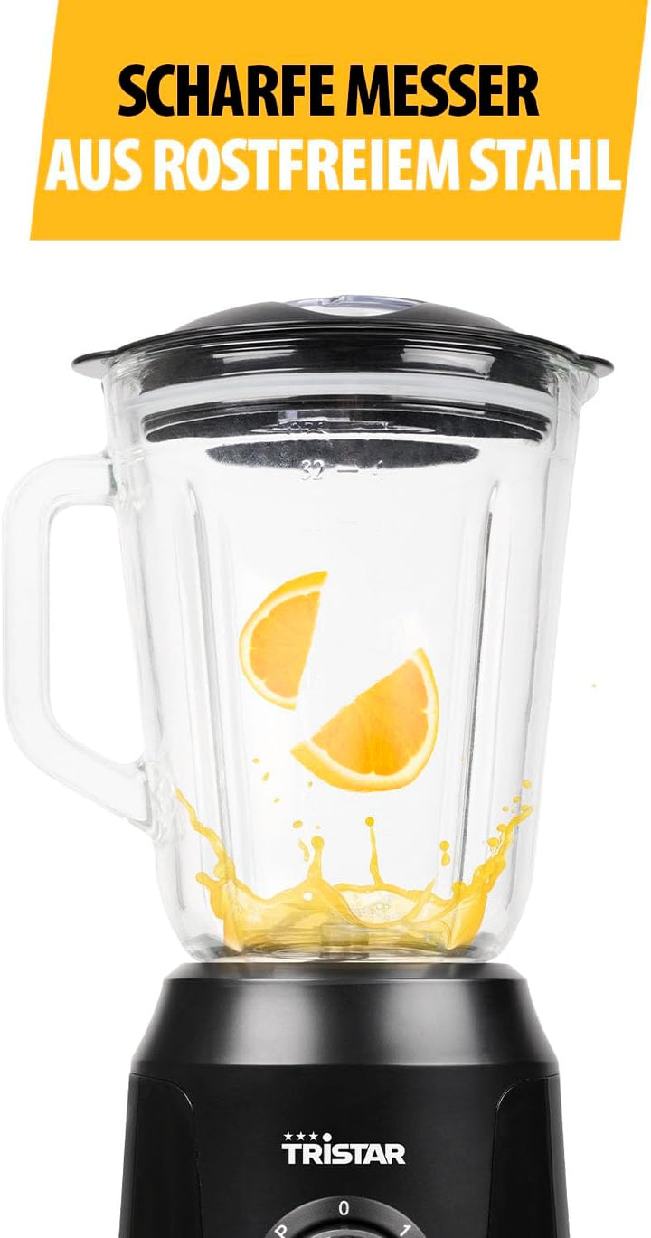 Tristar Standmixer, 1 L Mixbehälter aus Glas, 2 Geschwindigkeitsstufen, Pulsfunktion zum Zerkleinern