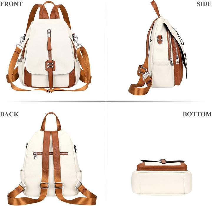 ALTOSY Weiches Echtes Leder Rucksack Tasche Damen Convertible Rucksäcke Umhängetasche (S85 Beige/Bra