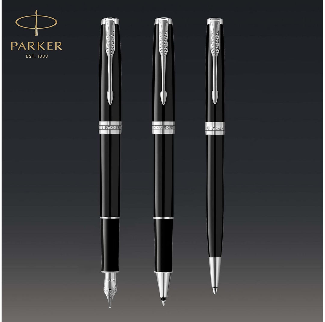 Parker Sonnet Füller | Schwarze Lackierung mit Palladiumzierteilen | Füllfederhalter mit mittlerer F