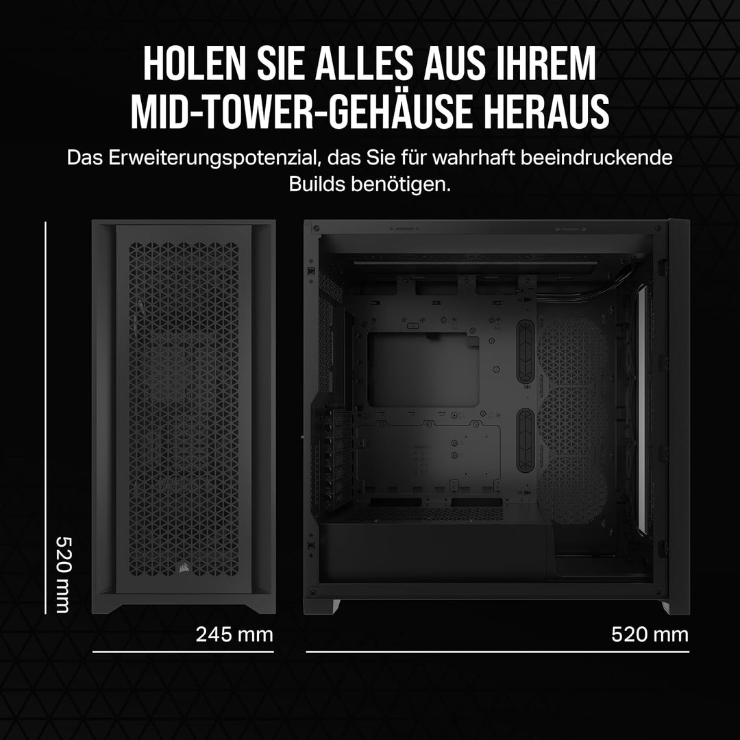 CORSAIR 5000D CORE AIRFLOW Mid Tower ATX PC-Gehäuse - Ohne Lüfter - Gehärtetes Glas-Seitenteil - Des