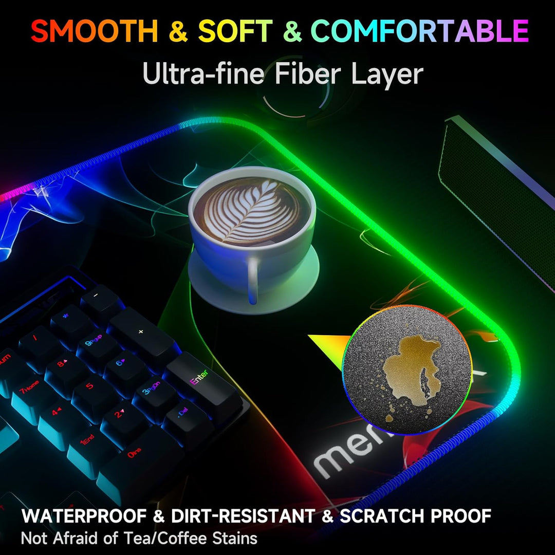 RGB Gaming Mauspad XXL 80×30 cm – Grosses LED Mousepad mit 12 Beleuchtungsmodi, Rutschfester Gummiba