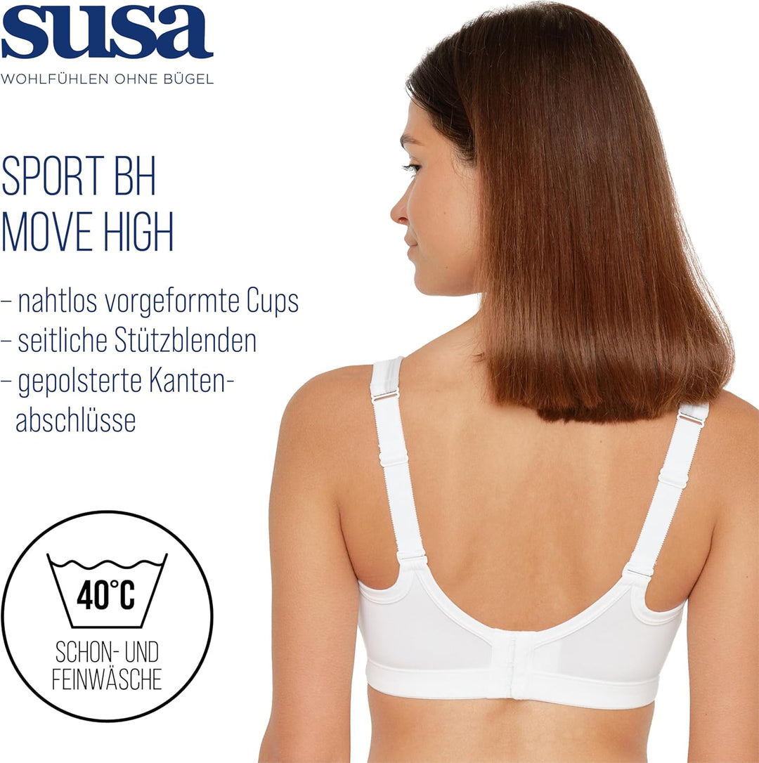 SUSA Sport BH Damen ohne Bügel Move high I Damen-BHs mit vorgeformten Cups I Sport Crop Top BH I Sta