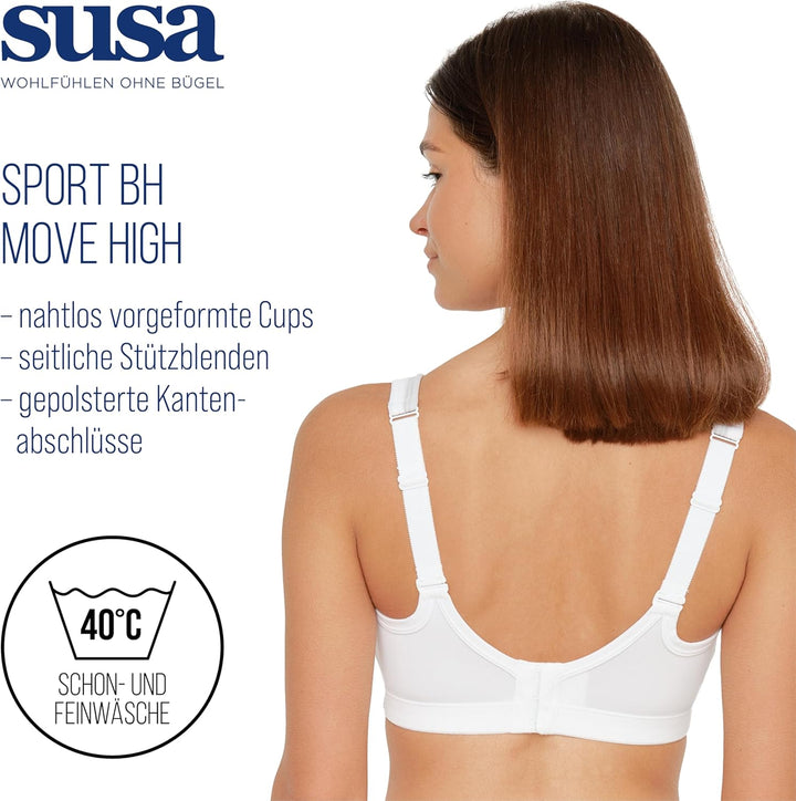 SUSA Sport BH Damen ohne Bügel Move high I Damen-BHs mit vorgeformten Cups I Sport Crop Top BH I Sta