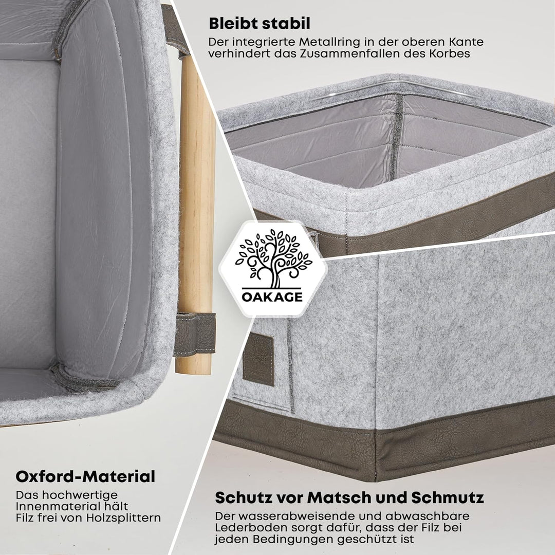 OAKAGE® Holzkorb für Kaminholz Gross [Schmutzabweisendes Innenfutter und Lederboden] Kaminholzkorb F