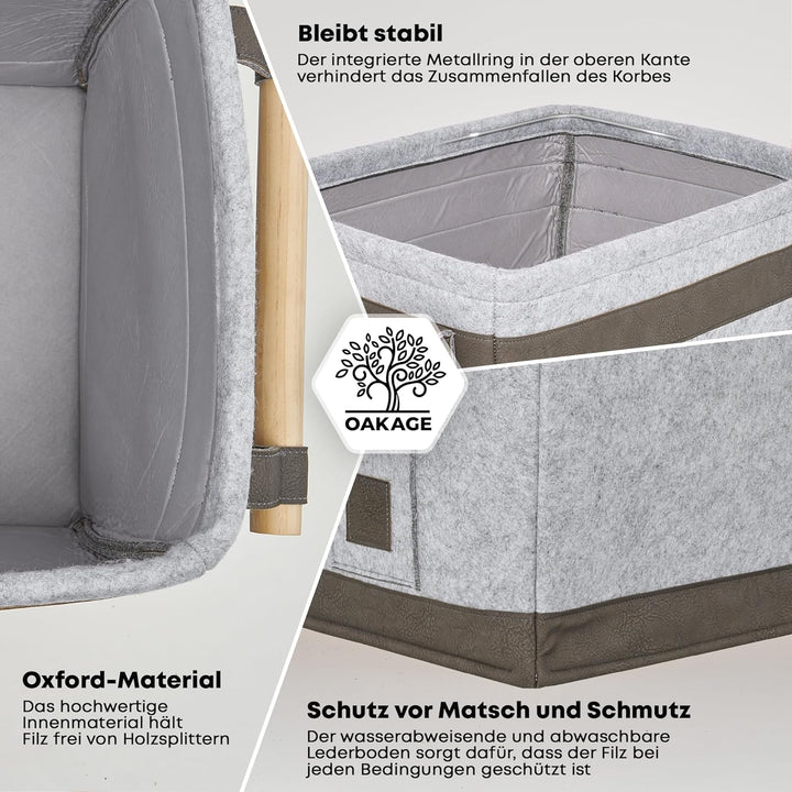 OAKAGE® Holzkorb für Kaminholz Gross [Schmutzabweisendes Innenfutter und Lederboden] Kaminholzkorb F