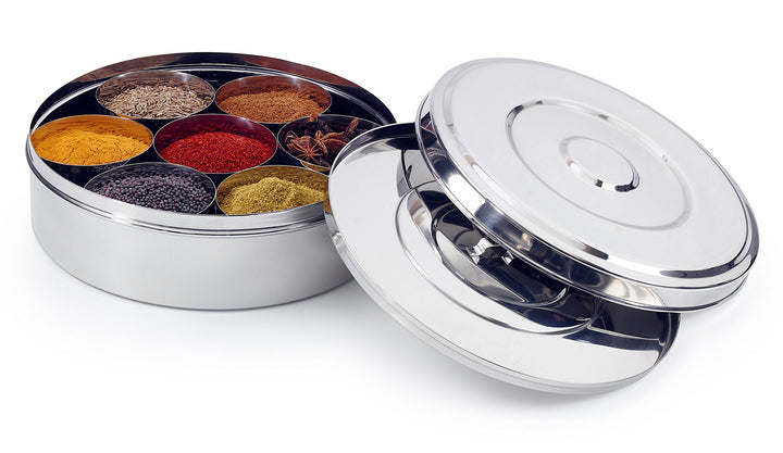 Zinel Gewürzbehälter/Masala Dabba mit 7 Schalen und 2 Edelstahl-Deckeln, 24 cm 24 cm