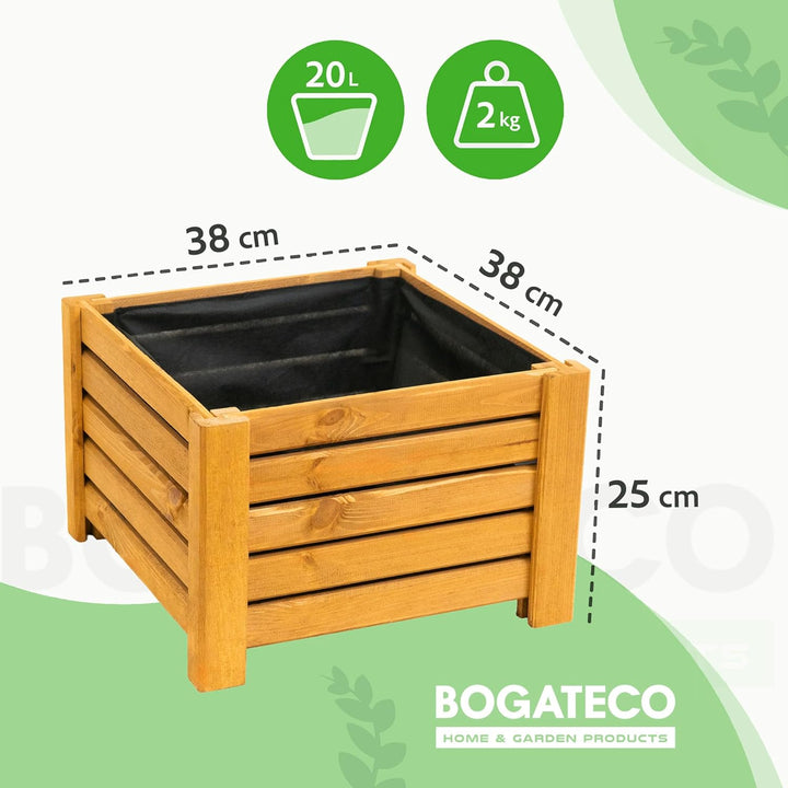 BOGATECO Pflanzkasten Pflanzkübel aus Holz | 30 x 38 cm | Eiche Braun | Blumen-Topf Perfekt für Gart