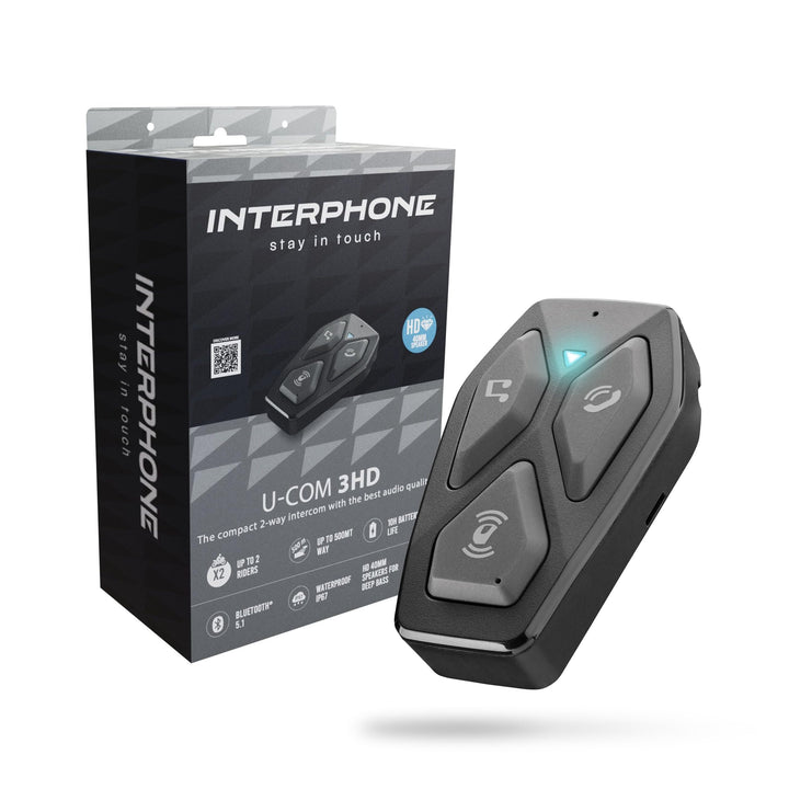 Interphone | COM3HD | Single | Bluetooth 5.1 Motorrad-Helm-Gegensprechanlage, 40-mm-HD-Kopfhörer, Mo