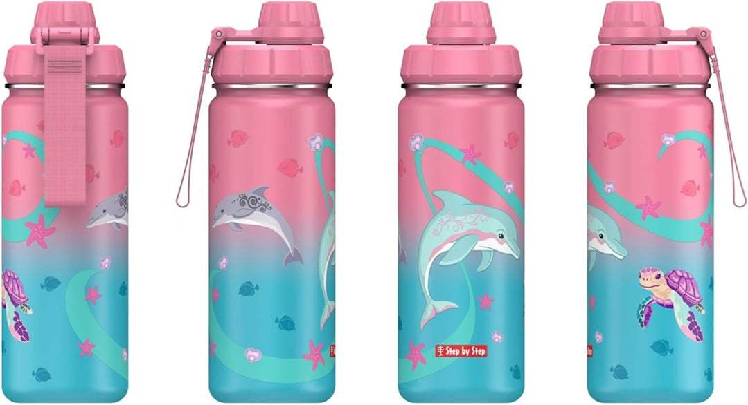 Step by Step Isolierte Edelstahl-Trinkflasche „Sealife“, rosa, BPA-frei, für Schule, Kindergarten, h