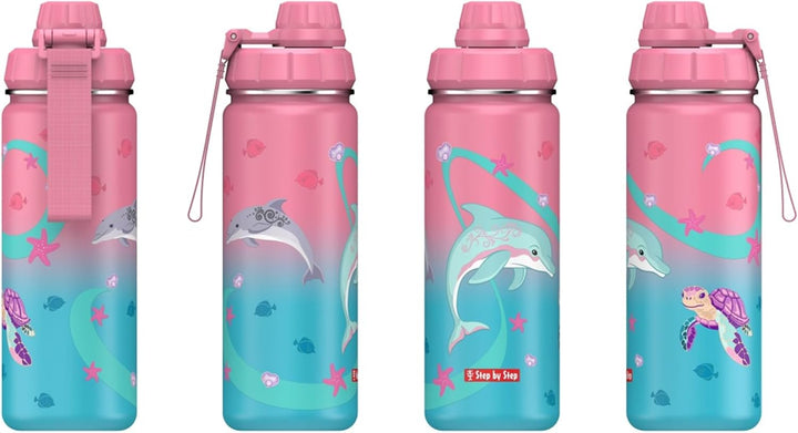 Step by Step Isolierte Edelstahl-Trinkflasche „Sealife“, rosa, BPA-frei, für Schule, Kindergarten, h