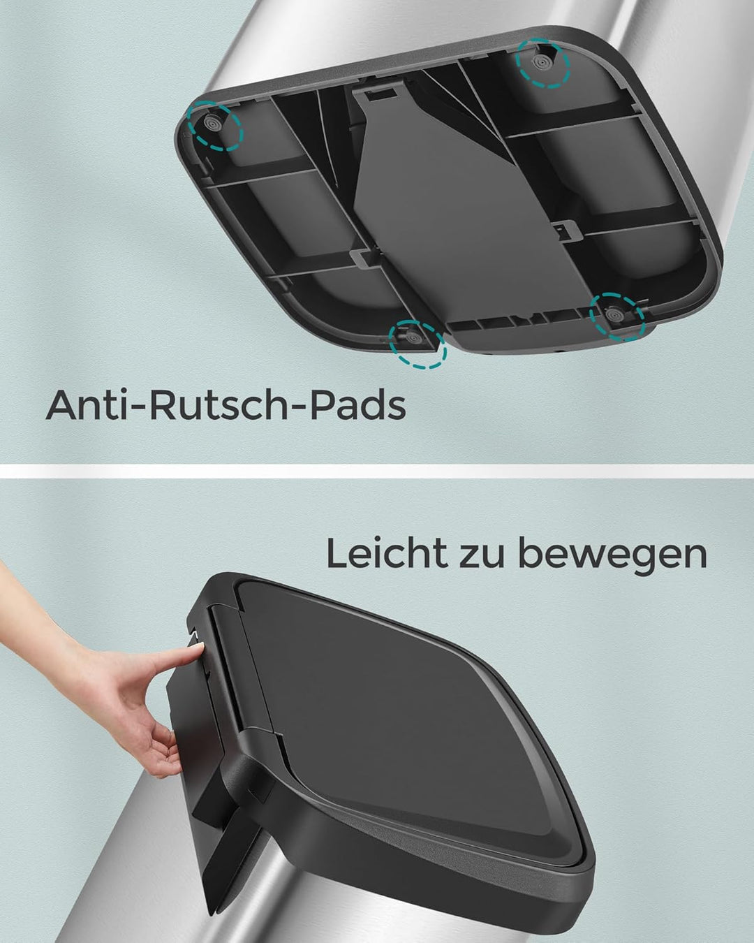 SONGMICS Mülleimer Küche, 50 Liter Abfalleimer, Tretmülleimer aus Metall, mit Deckel, hoch, schmal u