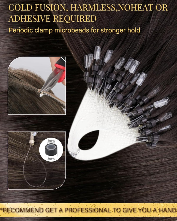 Hetto Microring Echthaar Extensions Dunkelstes Braun Echthaar Micro Ring Extensions Remy Microring E