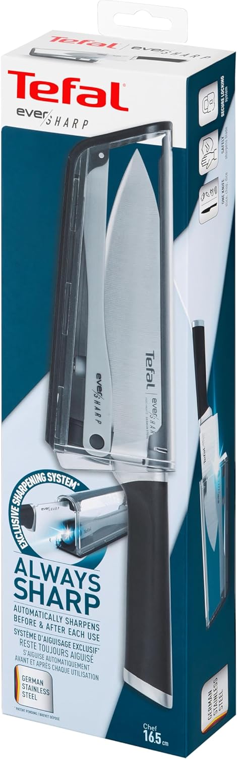 Tefal Ever Sharp Kochmesser 16,5 cm mit integriertem Schärfen, exklusive Guisationstechnologie (Pate