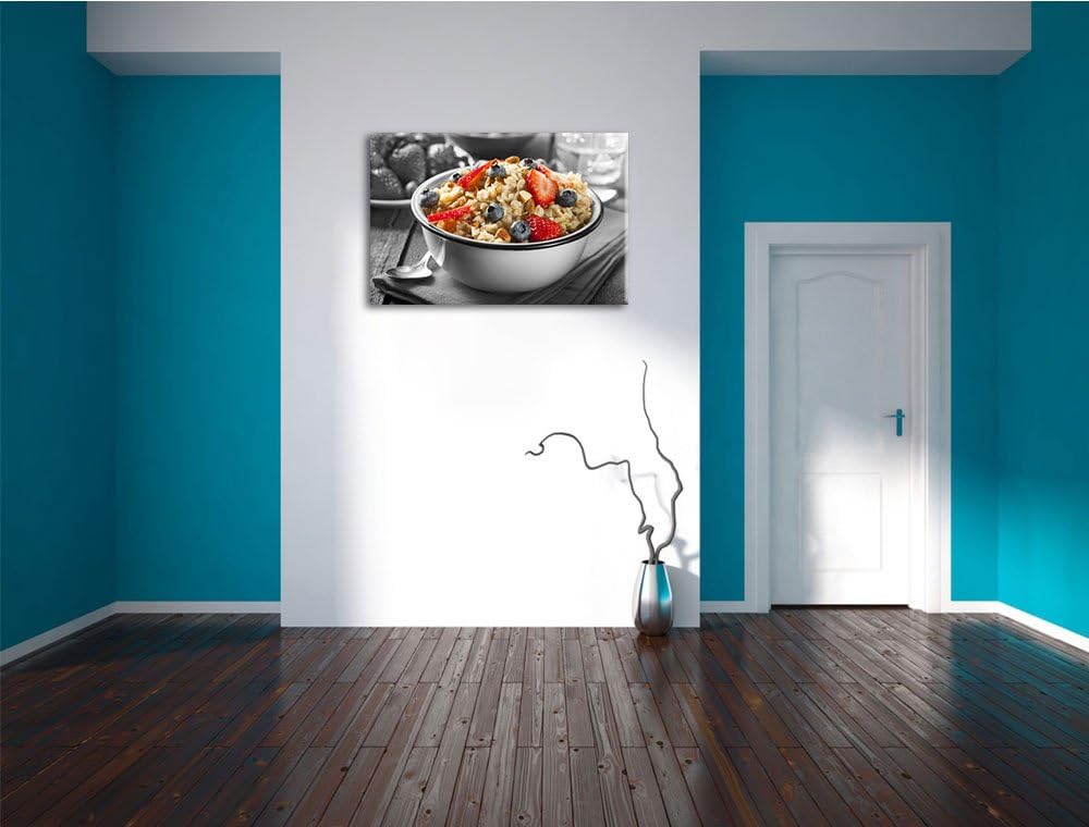 Süsses Früchte Müsli schwarz/weiss Format: 100x70 cm auf Leinwand, XXL riesige Bilder fertig gerahmt