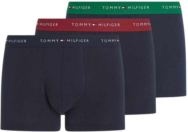 Tommy Hilfiger Herren 3er Pack Boxershorts Trunks Unterwäsche S Blue (Rouge/Nouveau Green/Desert Sky