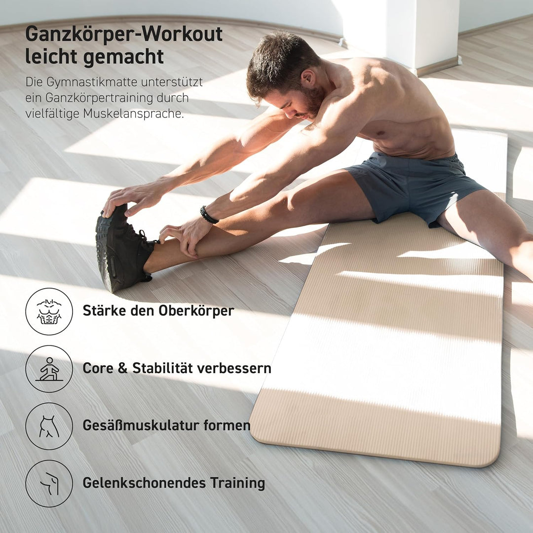 Gymnastikmatte | Yogamatte Premium rutschfest inkl. Tragegurt + Übungsposter + Workout App I Hautfre
