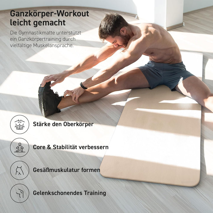 Gymnastikmatte | Yogamatte Premium rutschfest inkl. Tragegurt + Übungsposter + Workout App I Hautfre
