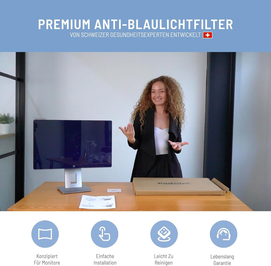 VistaProtect - Premium Anti-Blaulichtfilter für Computermonitore, Abnehmbar (23" bis 24" Zoll)