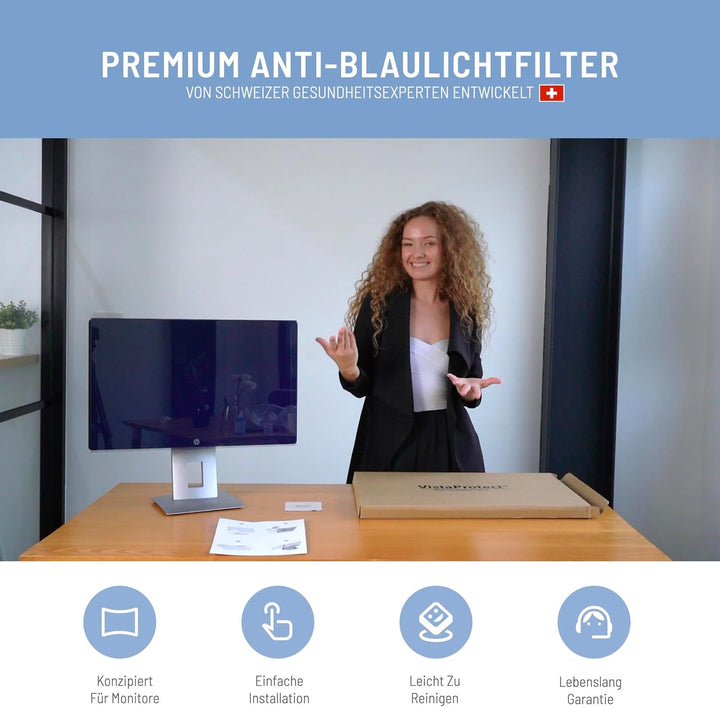 VistaProtect - Premium Anti-Blaulichtfilter für Computermonitore, Abnehmbar (23" bis 24" Zoll)