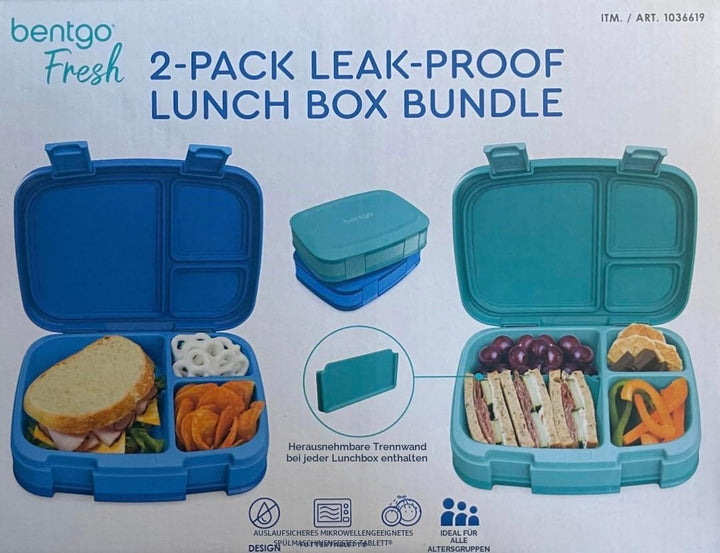 Bentgo Fresh Lunchbox im Bento-Stil, auslaufsicher, vielseitig, 4 Fächer, Blau/Grün, 2 Stück