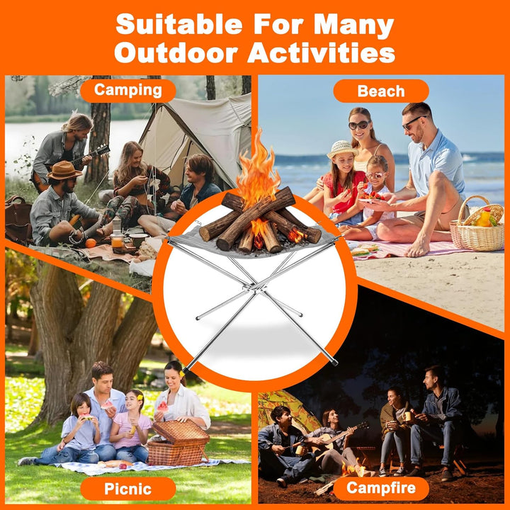 42cm Tragbare Outdoor Feuerstelle mit Tragetasche, 304 Edelstahl Mesh Aussenbereich Feuer Pit Mat, F