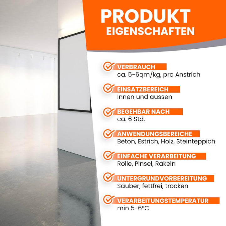 BEKATEQ 1K PU Bodenversiegelung RAL7023 Betongrau 10kg I Bodenbeschichtung &amp; Versiegelung für Beton,