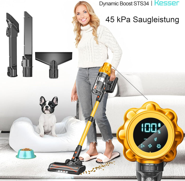KESSER® Akku Staubsauger kabellos bis 70 Min. Laufzeit &amp; Leise | Akkustaubsaguer mit LED Display Sta