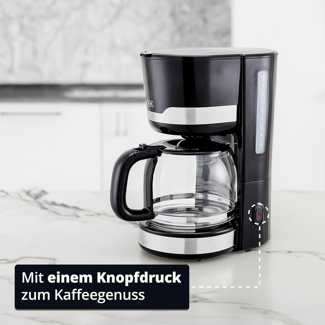 KHG Kaffeeautomat KA-129 SE2 aus Edelstahl/Kunststoff in schwarz, Kapazität für 12 Tassen, mit Glask