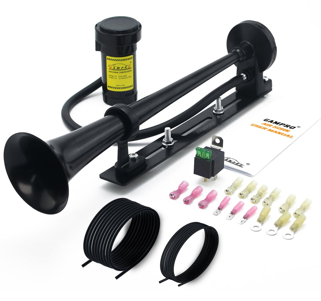 Gampro 12 V 150 dB Lufthupe, 445mm, Chrom, Zink, einzelne Trompete, LKW, Lufthupe mit Kompressor, fü