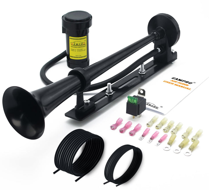 Gampro 12 V 150 dB Lufthupe, 445mm, Chrom, Zink, einzelne Trompete, LKW, Lufthupe mit Kompressor, fü