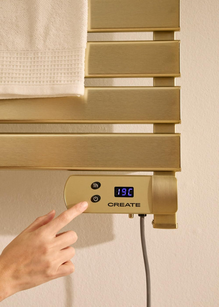 CREATE / WARM Towel 500W / Elektrischer Badheizkörper Gold mit Regal / 96,9x55x5cm / Für Boden oder