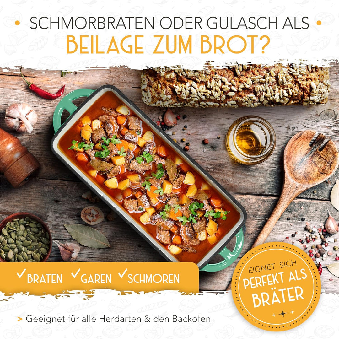 KRUSTENZAUBER Emaille Brotbackfrom mit Deckel inkl. Gärkorb - Robuste 28cm Backform aus Gusseisen -