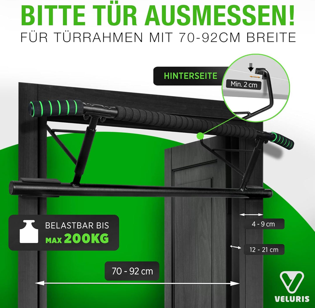 Veluris Klimmzugstange Türrahmen - Stark belastbare Pull up bar [bis 200 KG]- Türreck ohne Aufbau -