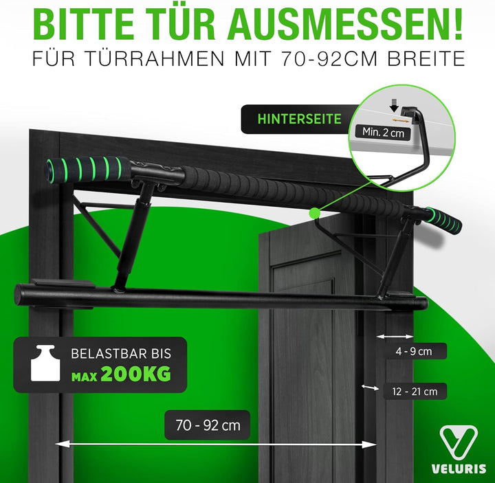 Veluris Klimmzugstange Türrahmen - Stark belastbare Pull up bar [bis 200 KG]- Türreck ohne Aufbau -